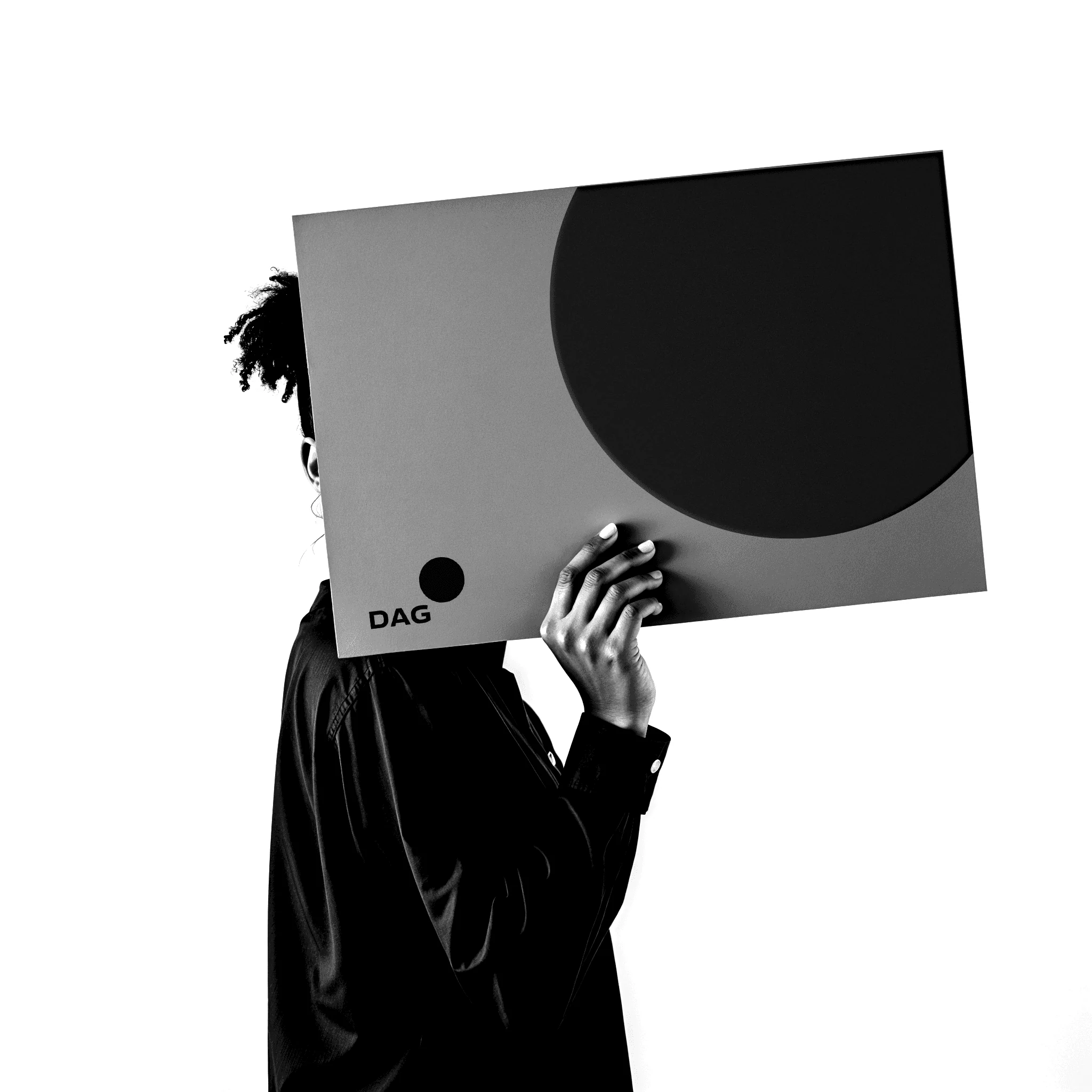 Illustration of gallery visitor viewing artwork in high-contrast editorial style