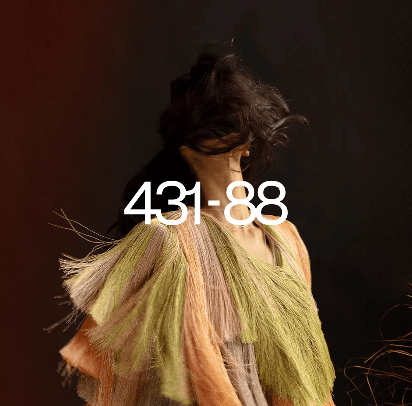 Model in textured garment with 431-88 wordmark overlay, expressing editorial identity