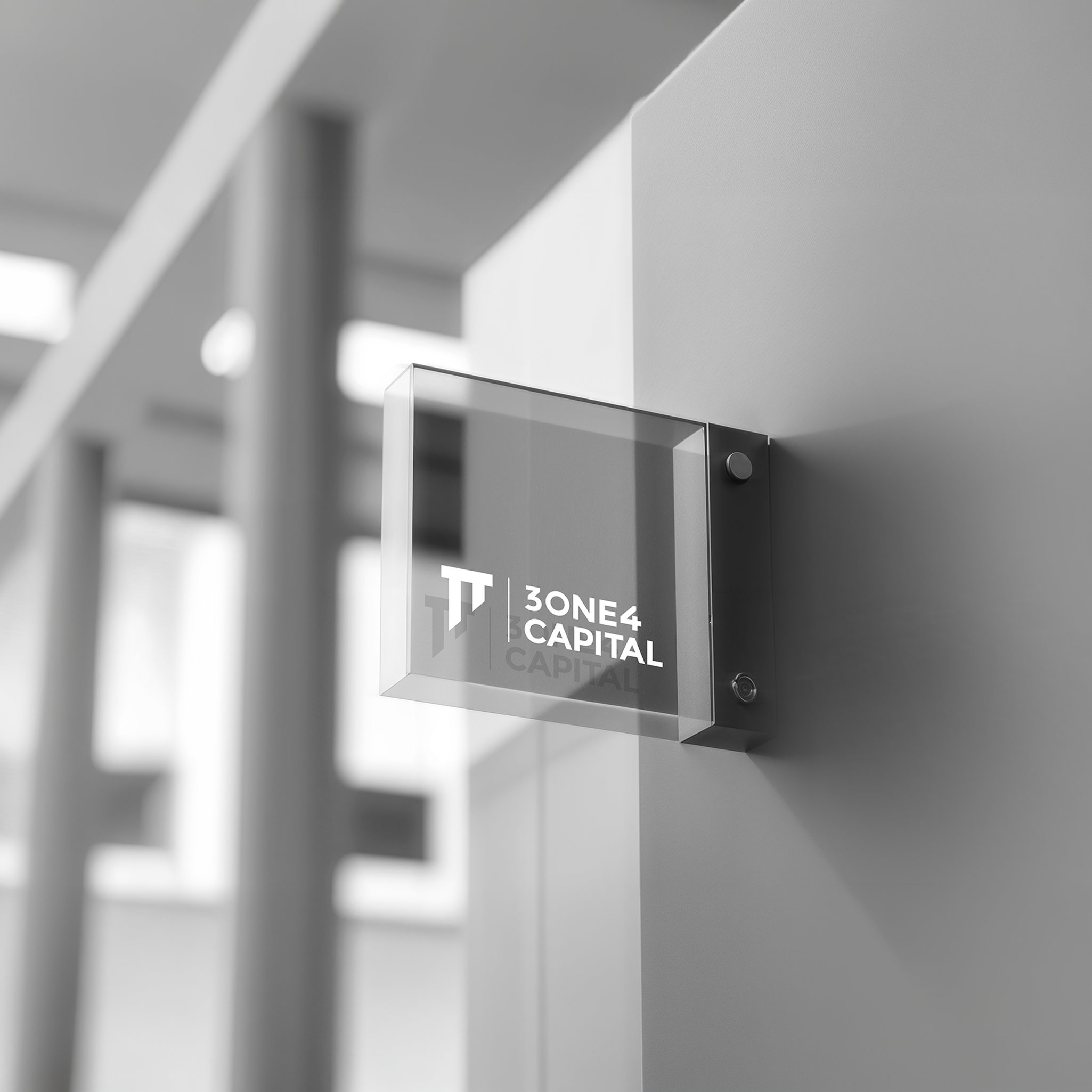 3one4 Capital glass office sign