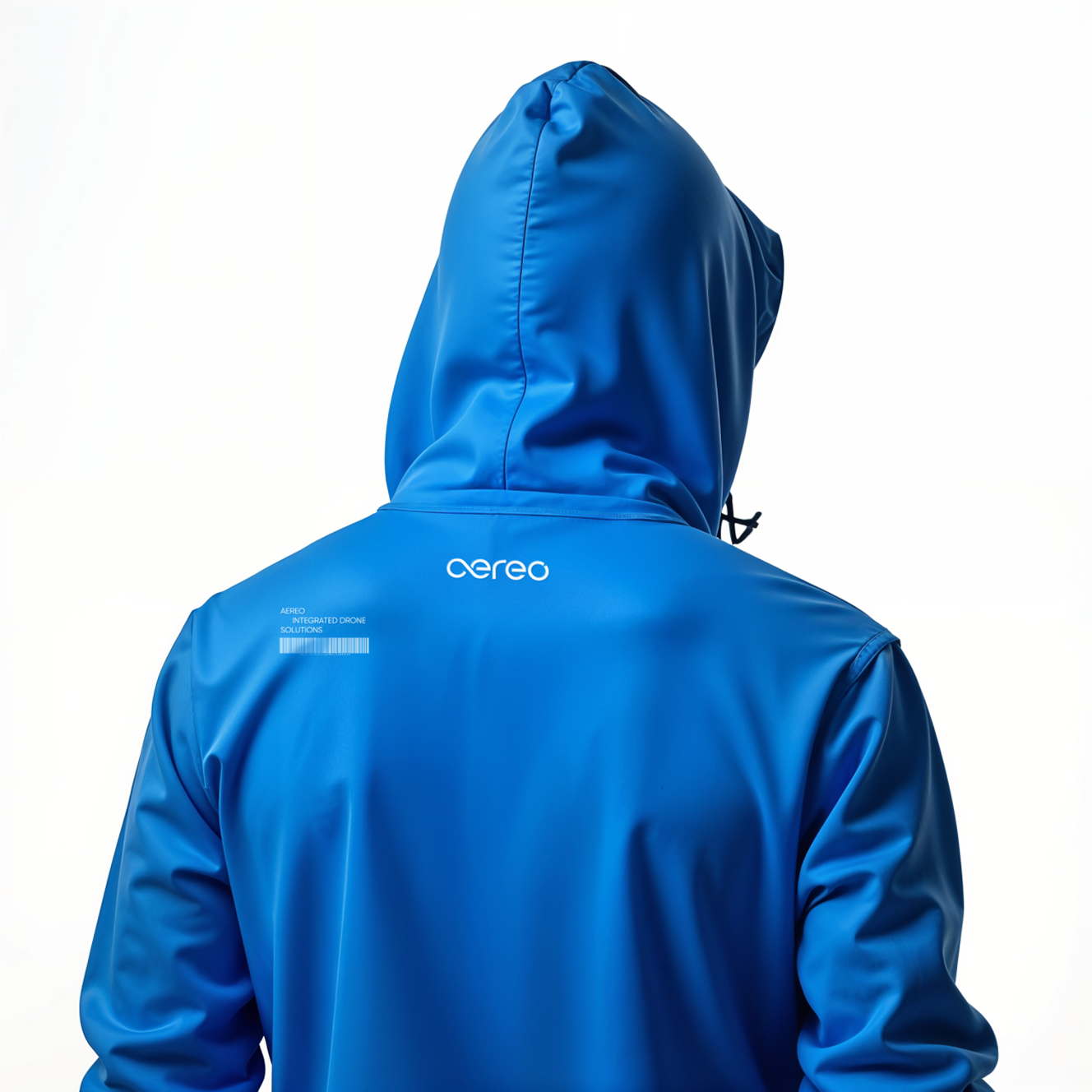 Aereo wordmark on a blue hooded jacket
