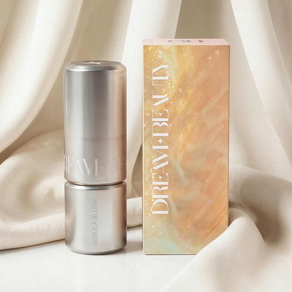 Dream Beauty Nebula Blush packaging on cream fabric